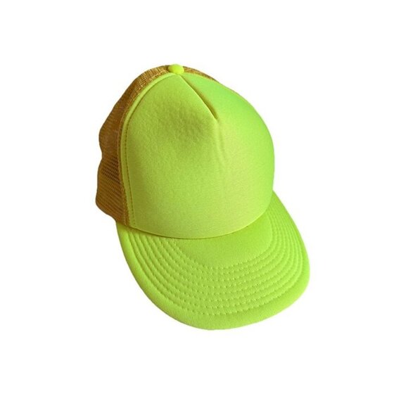 Vintage 90s Neon Yellow Foam Front Blank Trucker Hat SnapBack Adult Adjustable - Picture 2 of 6